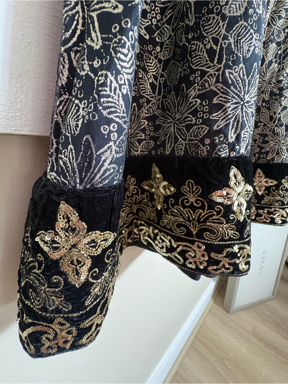 Soft Surroundings Petite Large Maxi Skirt Black Gold Velvet Sequin Boho Luxe - Picture 5 of 12